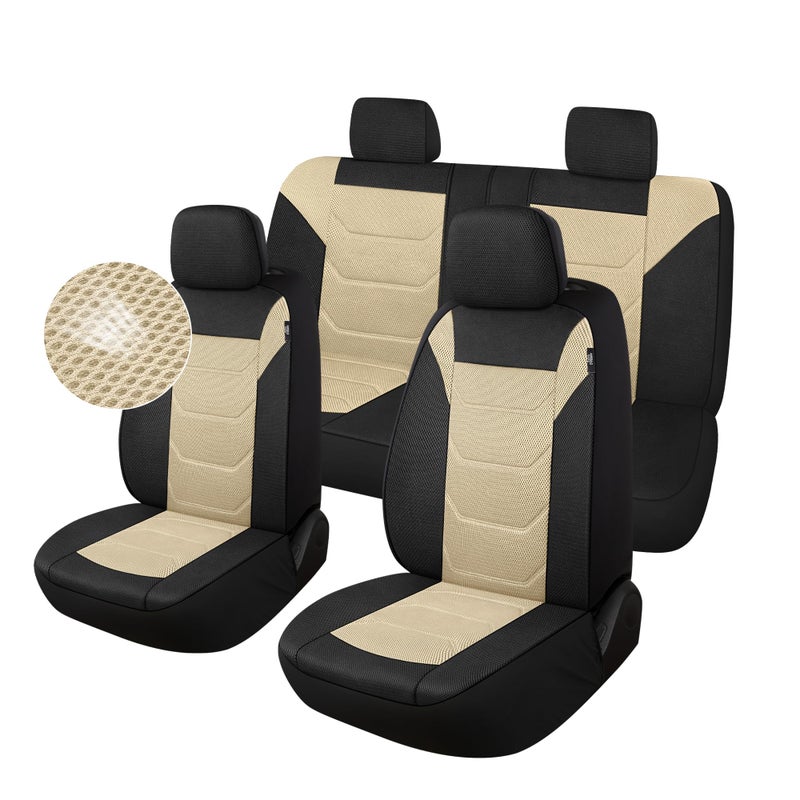 Pariiaotin 3D Air Mesh Car Seat Cover Full Sets Washable and Breathable Premium Cloth Automotive Vehicle Seat Covers for Cars Interior  Universal Fit for Most Cars  Sedan  Truck  SUV(Black/Beige) - Image 1